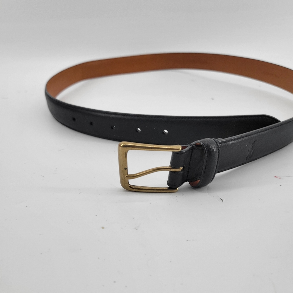Polo Ralph Lauren Black Leather Belt Brass Buckle Suze 38"